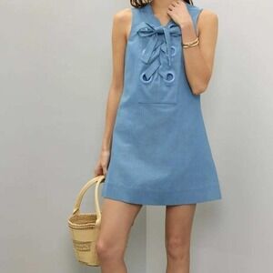 ENGLISH FACTORY Denim Lace Up Mini Dress Size‎ S Womens Blue RTR